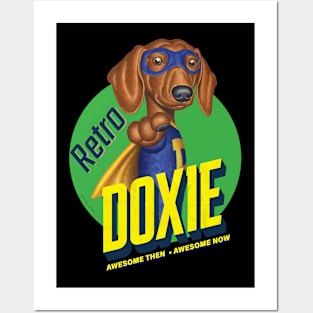 Retro Dachshund Super Hero Posters and Art